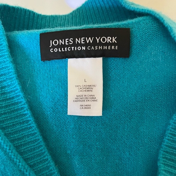Jones New York Collection Cashmere Teal V-Neck Sweater Size Large - Picture 4 of 4